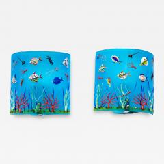 Pair of blue colour Murano glass aquarium wall lights - 3794794