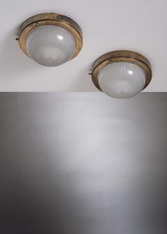 Pair of brass and glass ceiling lamps - 3595618