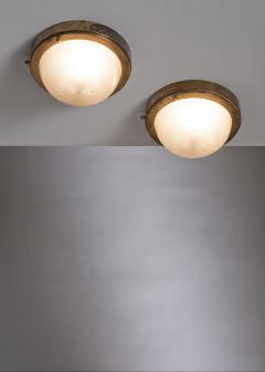 Pair of brass and glass ceiling lamps - 3595619