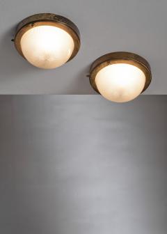 Pair of brass and glass ceiling lamps - 4682824