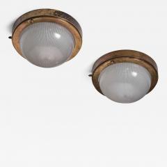 Pair of brass and glass ceiling lamps - 4682934