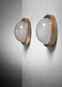 Pair of brass and glass wall lamps - 3911022