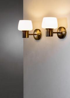 Pair of brass and glass wall lamps - 4127016