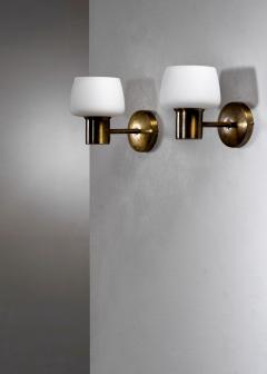 Pair of brass and glass wall lamps - 4127017