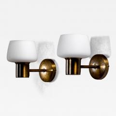 Pair of brass and glass wall lamps - 4127550