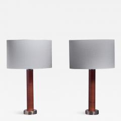 Pair of brass and leather table lamps - 1311685