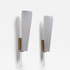 Pair of brass and opaline glass wall lamps - 3236051