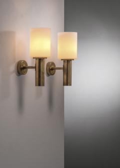 Pair of brass and opaline glass wall lamps - 3709013
