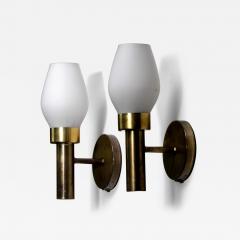 Pair of brass and opaline glass wall lamps - 4214325