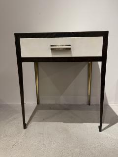 Pair of bronze and steel bedside tables with parchment panels  - 3334124