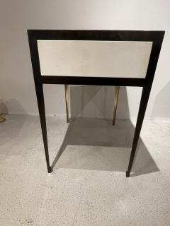 Pair of bronze and steel bedside tables with parchment panels  - 3334128