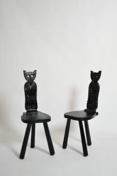 Pair of brutalist ebonised wood owl chairs 1960s  - 4695737