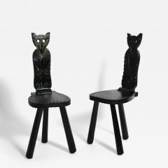 Pair of brutalist ebonised wood owl chairs 1960s  - 4702039