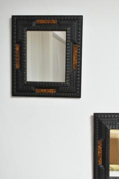 Pair of carved ebonised wood and trompe loeil turshell mirrors XIXth c  - 4684573
