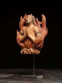 Pair of carved oak Souls in Purgatory male and female 17th C Southern Europe - 4492121