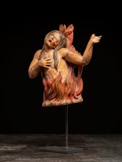 Pair of carved oak Souls in Purgatory male and female 17th C Southern Europe - 4492122