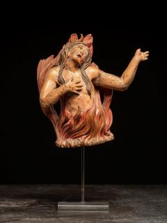 Pair of carved oak Souls in Purgatory male and female 17th C Southern Europe - 4492123