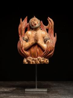 Pair of carved oak Souls in Purgatory male and female 17th C Southern Europe - 4492124