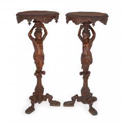 Pair of carved walnut antique Baroque style side tables - 1683201