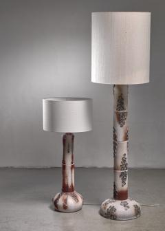 Pair of ceramic floor lamps with blue blossom like pattern - 1559512