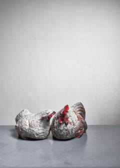 Pair of ceramic hen and rooster sculptures - 1002733