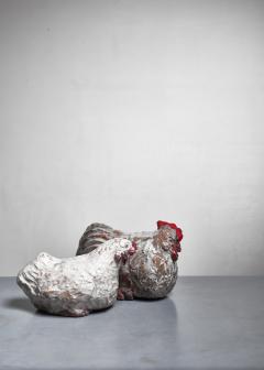 Pair of ceramic hen and rooster sculptures - 1002734