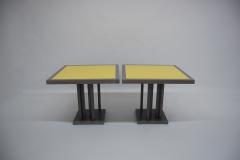 Pair of cerused oak dining tables with yellow lacquered top - 4618405