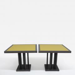 Pair of cerused oak dining tables with yellow lacquered top - 4618631
