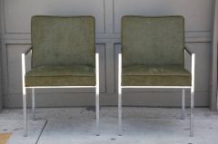 Pair of chic chromed steel upholstered armchairs - 974781