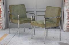 Pair of chic chromed steel upholstered armchairs - 974782