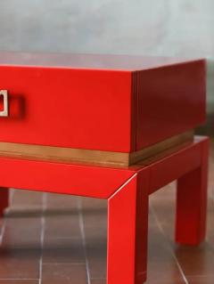 Pair of china red bedside tables with brass details from the 1970s - 3639127