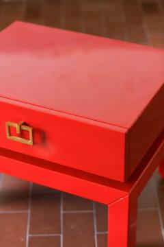 Pair of china red bedside tables with brass details from the 1970s - 3639133