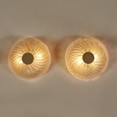 Pair of circular Italian 1960s Murano glass and brass wall lights - 2756491