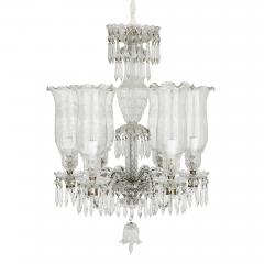 Pair of clear cut and etched glass 6 light chandeliers - 3386201
