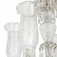 Pair of clear cut and etched glass 6 light chandeliers - 3386202