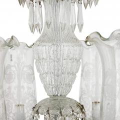 Pair of clear cut and etched glass 6 light chandeliers - 3386204