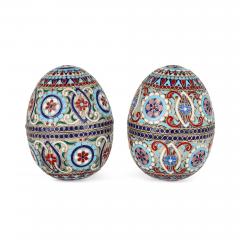 Pair of cloisonn enamel decorated and silver gilt eggs - 3239620