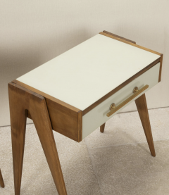 Pair of contemporary Italian wood and white glass nightstands - 4430702