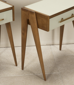 Pair of contemporary Italian wood and white glass nightstands - 4430703