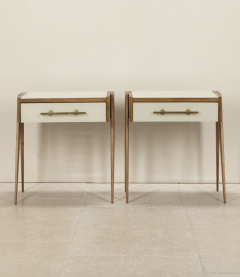 Pair of contemporary Italian wood and white glass nightstands - 4430705