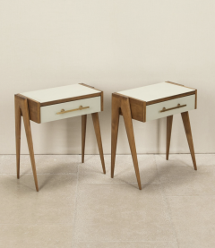 Pair of contemporary Italian wood and white glass nightstands - 4430707