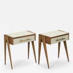 Pair of contemporary Italian wood and white glass nightstands - 4435035
