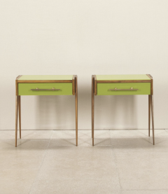 Pair of contemporary green glass and wood nightstands - 4430717