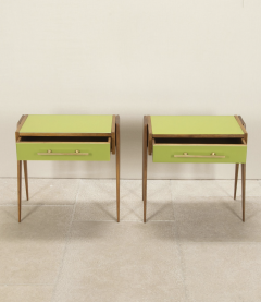 Pair of contemporary green glass and wood nightstands - 4430718