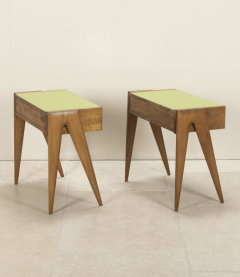 Pair of contemporary green glass and wood nightstands - 4430719