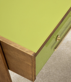 Pair of contemporary green glass and wood nightstands - 4430723