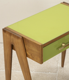 Pair of contemporary green glass and wood nightstands - 4430724
