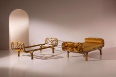 Pair of daybeds in rattan and bamboo with velvet upholstery Italy 1960s - 4254146