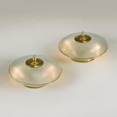 Pair of domed glass table lamps with brass base frame and decorative filial - 4245746