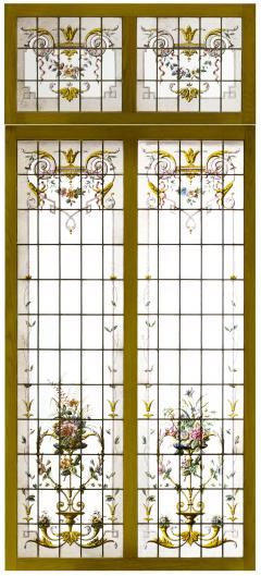 Pair of double stained glass windows and their transoms circa 1880 - 1205615